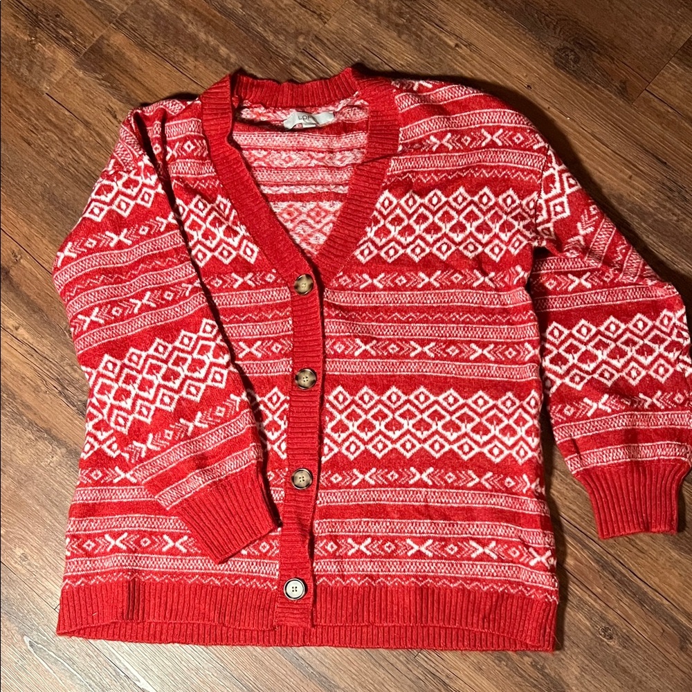 Women’s Red and White Patterned Women's Sweater